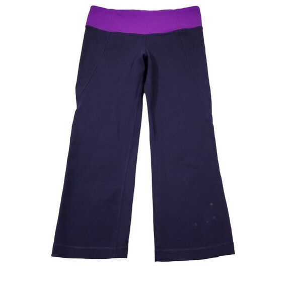 READ Lululemon Gather & Crow Crop Split Hem Black Purple Herringbone Leggings 4 - Picture 2 of 10